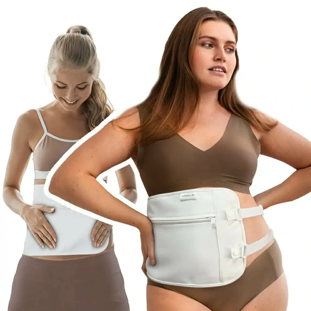 A plus size woman and a thin woman wearing VERYWELLOIL's castor oil packs